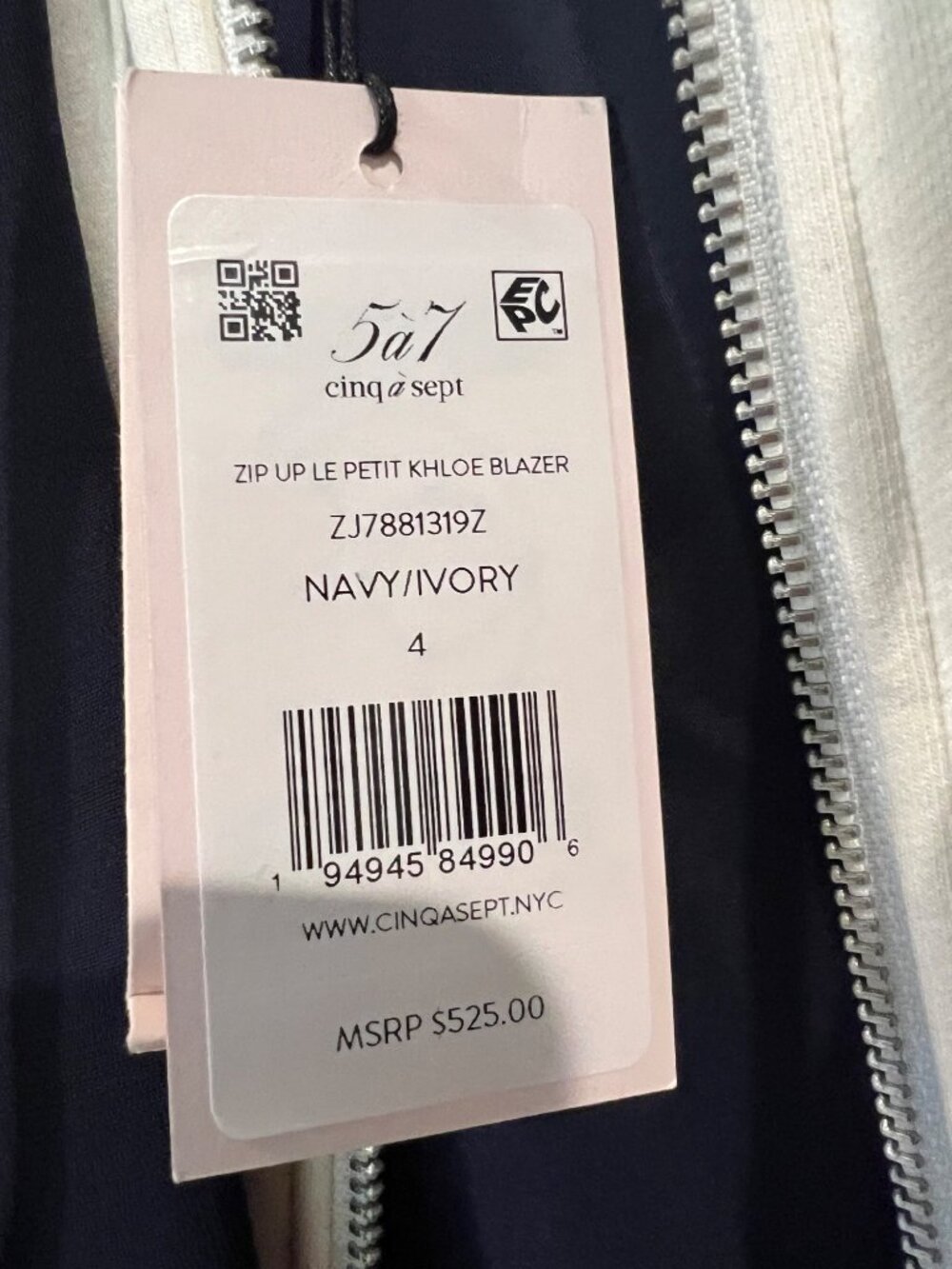 CINQ A SEPT Le Petit Khloe Blazer navy/ cream SWEATSHIRT SIZE 4 - Picture 10 of 13